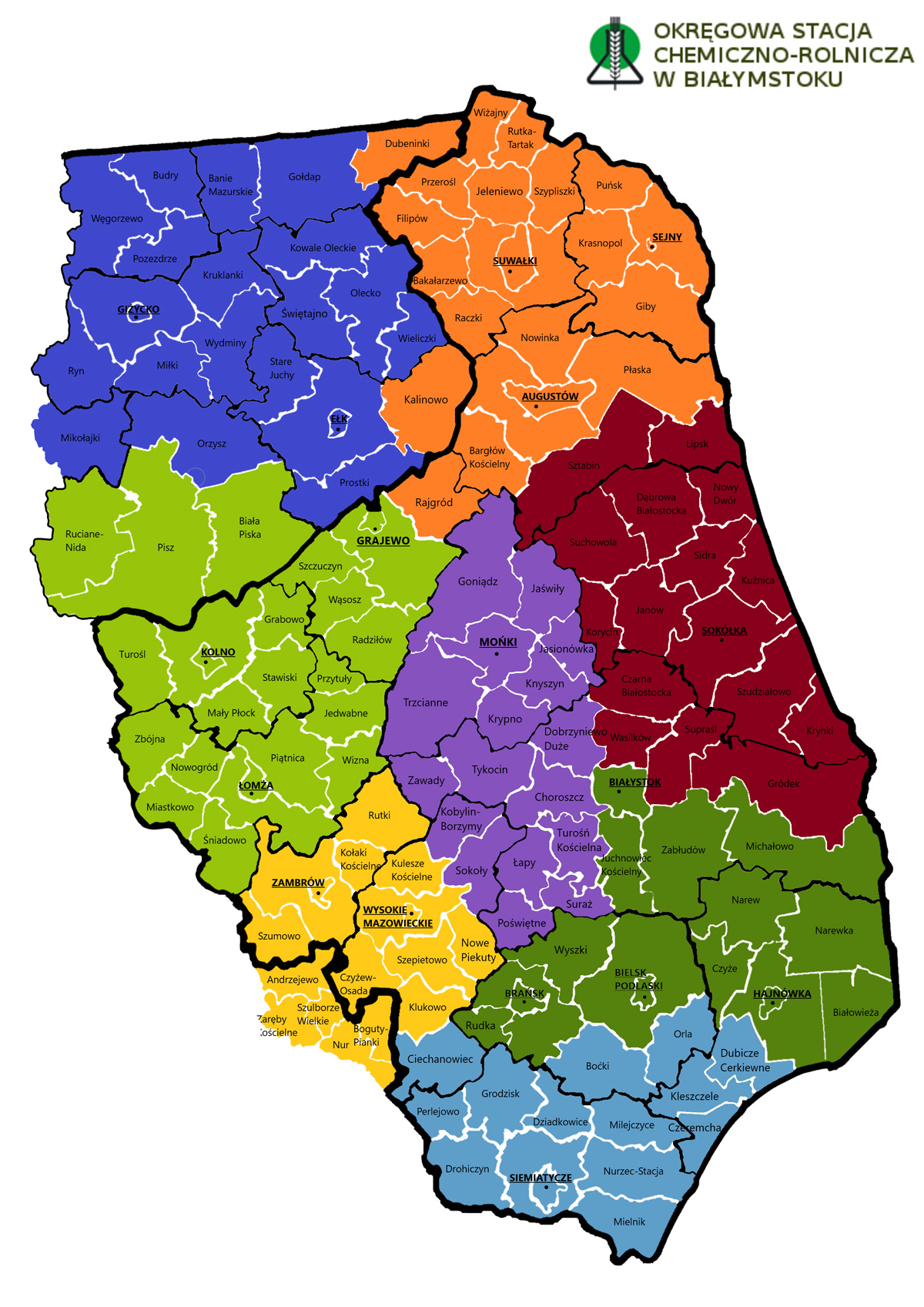 mapa - obszar działania specjalistów terenowych